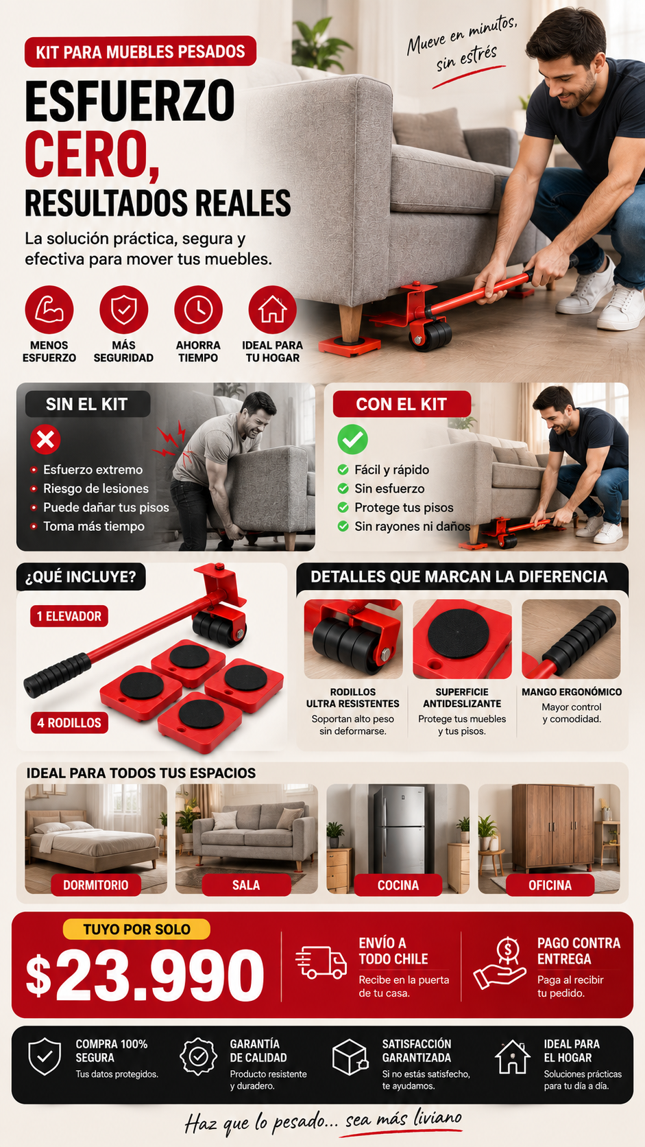 KIT ELEVADOR DE MUEBLES PESADOS